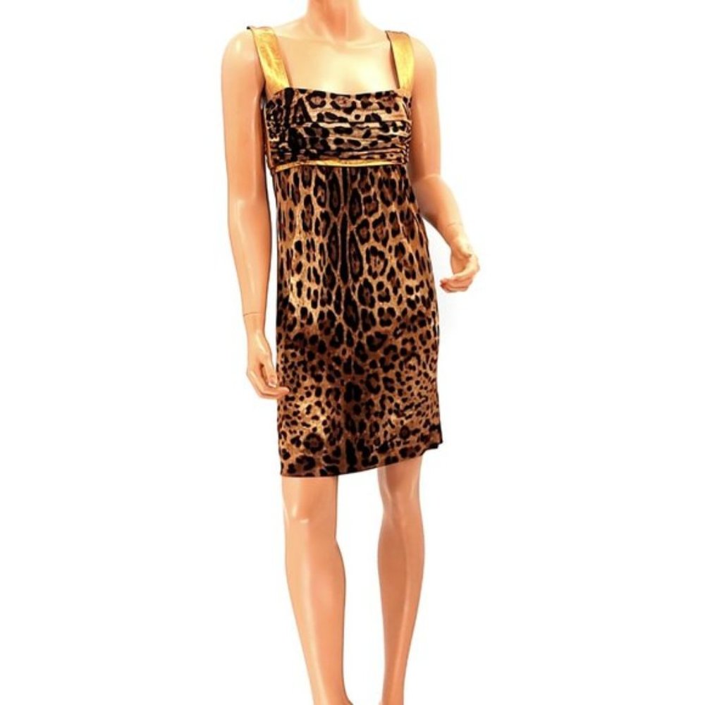 Dolce & Gabbana Gold & Animal Print Lambskin Dress